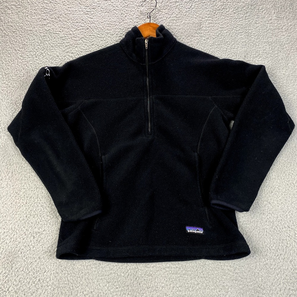 Patagonia Synchilla Jacket Womens Small Black Half Zip Bing Logo Pullover Hiking